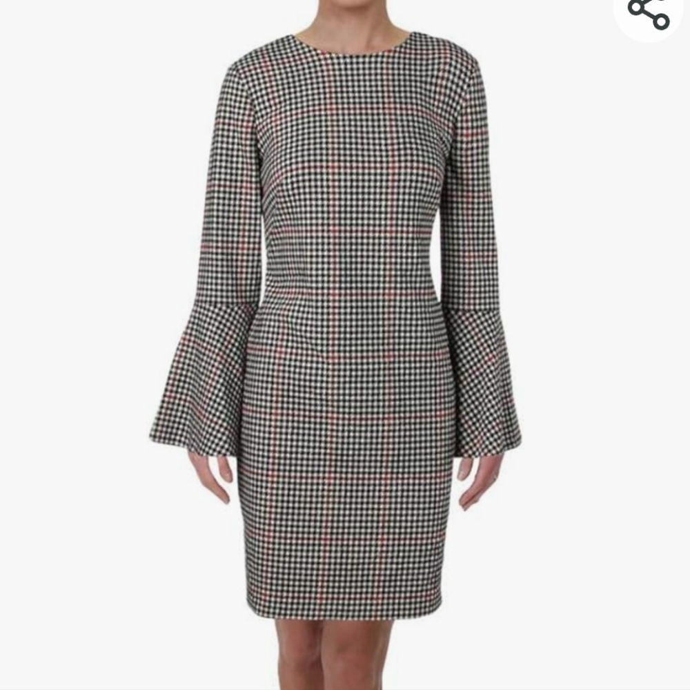 Lauren Ralph Lauren Windowpane Houndstooth Bell Sleeve Midi Dress